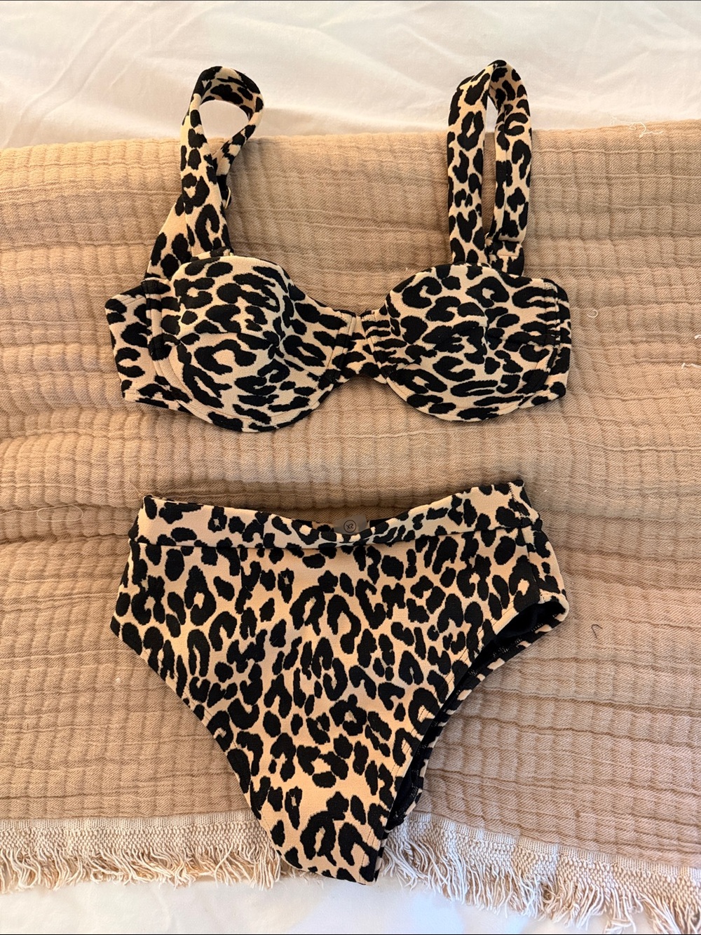 Montce Leopard Print High-Waist Bikini Set - Black and Tan